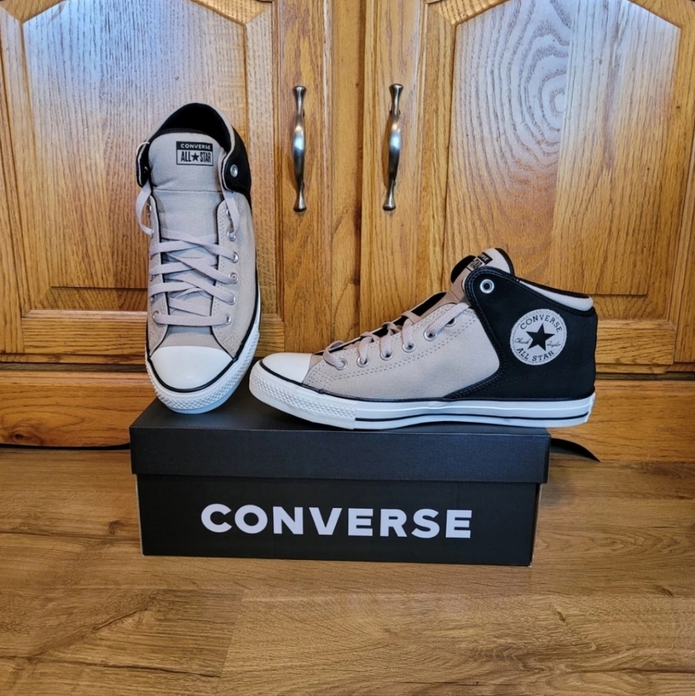 Converse Mens 11 Womens 13 Chuck Taylor CTAS High Street Mid Tan/Blk/White Shoes